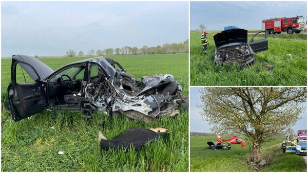 Tânăr mort în Prahova, într-un Audi zdrobit de un copac. Băiatul a rămas blocat în maşină, după impact