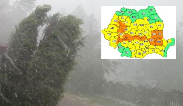 Alerte cod galben și portocaliu de vreme severă în aproape toată țara. Sunt vizate Capitala și 33 de județe