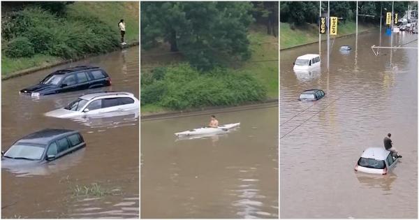 Maşini sub ape şi străzi transformate în râuri, după o ploaie torenţială la Ruse. Imagini fără precedent la vecinii bulgari - VIDEO