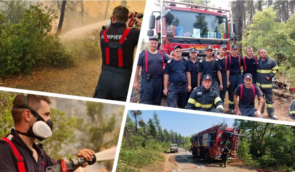 Misiunile pompierilor români continuă în insula Evia, pentru a treia zi: "La temperaturi caniculare, pompierii luptă cu focul în ture de câte şase ore"