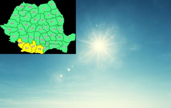 Cod galben de caniculă în patru judeţe şi de furtuni violente în şapte judeţe