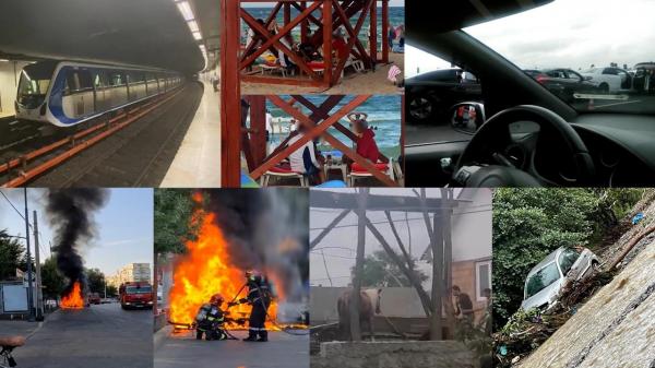 Topul Fii Observator. Carambol cu 7 maşini pe Autostrada Soarelui; Nouă maşini au fost distruse de un acoperiş căzut, altele au fost luate de ape