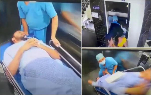 Momentul dramatic când un lift dintr-un spital din India porneşte din senin cu pacientul pe targă