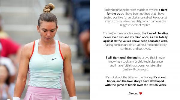 Simona Halep a fost prinsă dopată cu Roxadustat