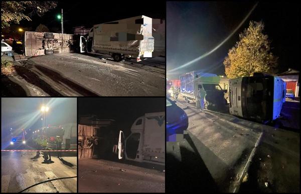 Microbuz plin cu pasageri, răsturnat pe o şosea din Alexandria, după ce s-a ciocnit cu o autoutilitară. 13 persoane au ajuns la spital