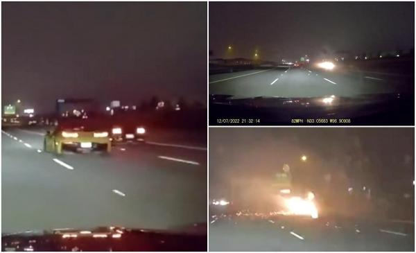 Mustang vs. Corvette, cursă nebună cu final dezastruos. Accident de groază filmat cu o cameră de bord, în Texas