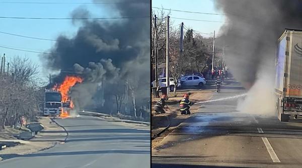 Un camion încărcat cu azotat de amoniu a luat foc pe DN 61, în Giurgiu. Pericol de explozie