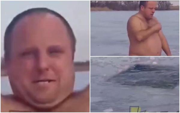 O femeie din Ucraina a surprins ultimele clipe din viaţa soţului său, înainte ca bărbatul să dispară sub un bloc de gheaţă