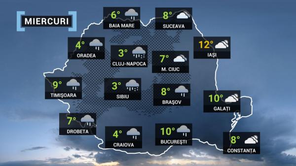 Vremea 16 martie. Revin ploile în cea mai mare parte a ţării. Temperaturile maxime pot ajunge şi la 13 grade