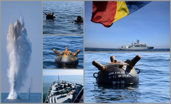 Imagini de la acţiunea de neutralizare a unei mine în Marea Neagră