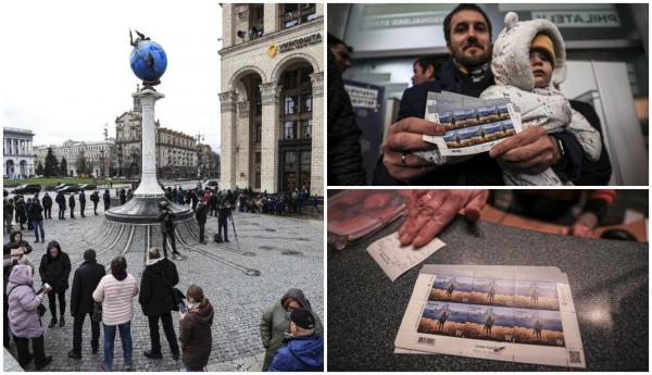 Ucraineni stau la cozi uriaşe, pentru a cumpăra timbrele pe care apare crucişătorul "Moskva"