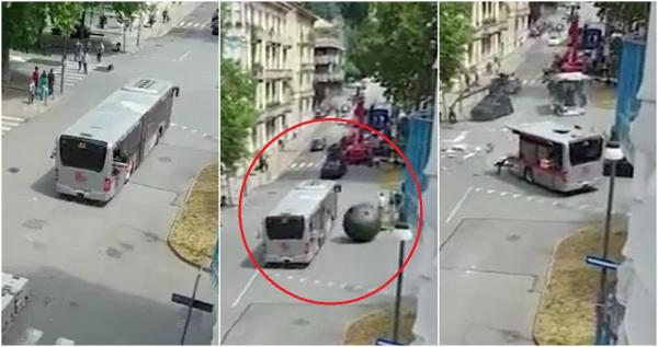 O sferă uriaşă a rupt în două un autobuz, pe străzile din Torino. Filmările la viitorul blockbuster "Fast and Furious" au paralizat traficul din oraşul italian