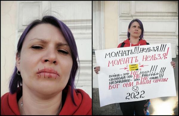 O activistă rusă şi-a cusut gura în semn de protest faţă de războiul din Ucraina