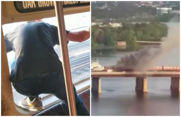 Sute de pasageri blocaţi într-un tren în flăcări, pe un pod din Boston. Un bărbat a sărit pe geam, drept în râu, să-şi salveze viaţa