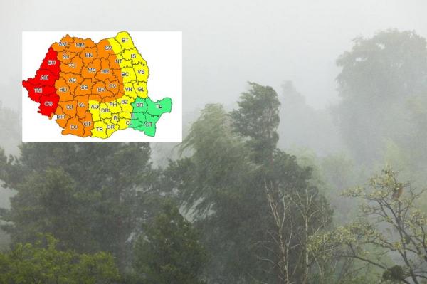 Cod roșu de ploi, grindină și vijelii în Caraș-Severin, Timiș, Arad și Bihor. Vreme severă în aproape toată țara, până duminică seară