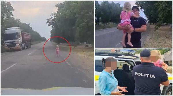 O fetiță de doar 3 anișori, găsită de polițiști rătăcind singură pe mijlocul unui drum din Moldova. Copila era la 2 kilometri de casă