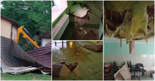 "A venit vârtejul și a luat acoperișul". Prăpăd după furtună într-o comună din Botoșani. Vijeliile și grindina au distrus clădirea primăriei