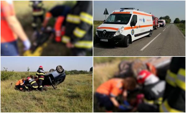 Accident cu două victime pe o şosea din Brăila. Un bărbat de 51 de ani şi mama lui s-au răsturnat cu maşina pe un câmp