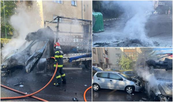 5 maşini au fost mistuite de flăcări, iar alte 3 serios avariate, pe o stradă din Braşov