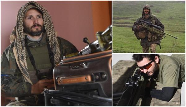 colaj cu trei fotografii care îl înfățișează pe lunetistul canadian Wali