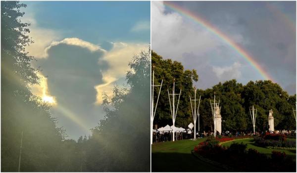 Nor sub forma chipului suveranei, curcubeu deasupra Palatului Buckingham