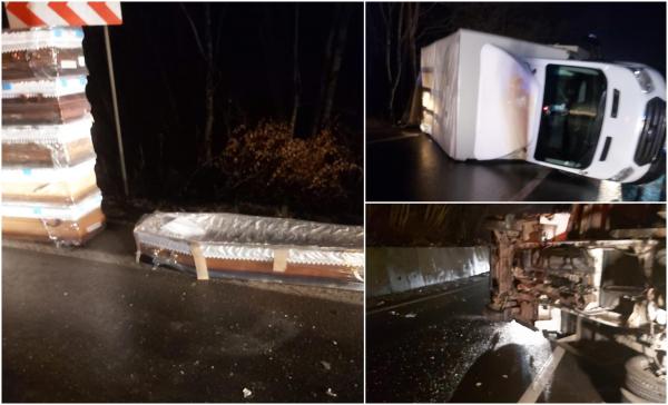 Sicrie împrăștiate pe DN 13, în Brașov, după impactul violent între un autoturism și o autoutilitară. Greșeala făcută de unul dintre şoferi