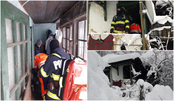 Bolnavi şi izolaţi din cauza nămeţilor, doi bătrâni din Prahova au fost salvaţi de pompieri. Zăpada aproape că le intra în casă