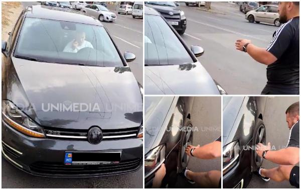 „Băi, boule, dă în urmă, l-ai călcat”. Momentul șocant când un șofer se urcă cu roata pe piciorul unui bărbat care îl oprise în trafic, în Moldova