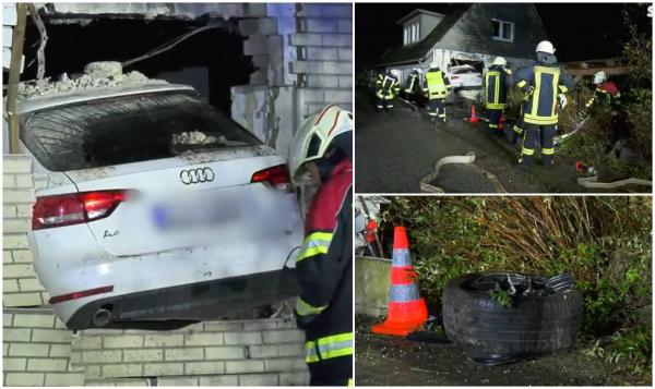 "Ne-am trezit cu mașina lângă pat!" Un tânăr a zburat cu Audi de pe șosea și s-a înfipt în casa unor pensionari. Accident incredibil în Germania