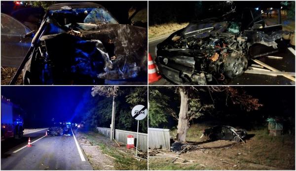 Doi tineri de 16 și 23 de ani, de urngență la spital. Mașina în care se aflau s-a făcut praf, după ce s-a izbit violent de alte două vehicule