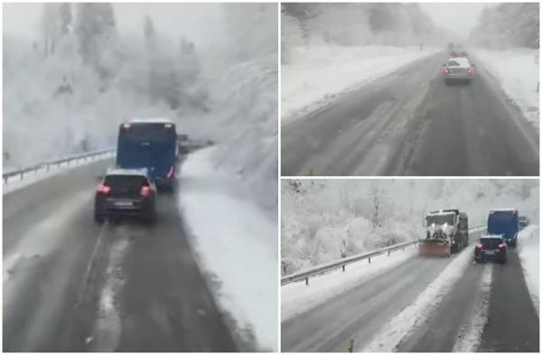 Maşini blocate din cauza zăpezii pe DN 17, în Păltinoasa. Circulaţia, oprită pe ambele sensuri de mers în urma viscolului