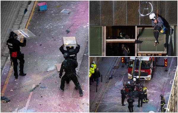 Clădirile dintr-un cartier bogat al Barcelonei, evacuate cu scandal. Polițiștii, atacați cu pietre şi fumigene: 7 persoane au fost arestate