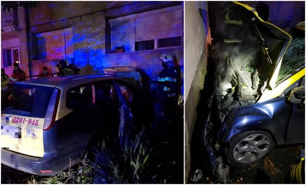 Tânăr de 28 de ani, mort după ce a furat un taxi şi s-a izbit puternic de un bloc. Accident groaznic în Satu Mare