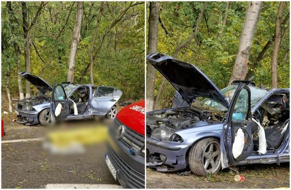 Accident de groază pe DN 1, la Ciolpani. Un tânăr de 23 de ani a murit, după ce s-a izbit cu maşina într-un pom. Pasagera din dreapta, încarcerată
