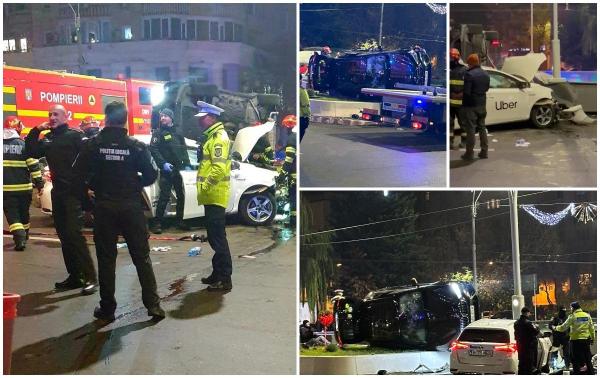 O mașină s-a răsturnat în centrul Capitalei, după ce a intrat în coliziune cu un Uber. Șoferul din mașina de ridesharing a ajuns la spital