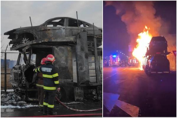 Şoferul platformei auto care a ars pe DN 1 a pierdut tot ce avea în incendiu. Un pompier i-a cumpărat încălţăminte, haine şi mâncare