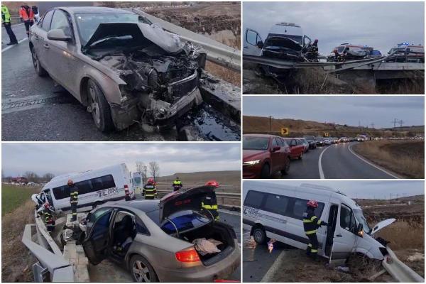 O şoferţă a băgat 4 oameni în spital după ce a intrat pe contrasens şi a izbit cu viteză un microbuz. Accident grav în Constanţa