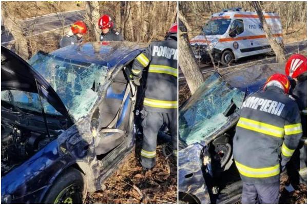 Femeie moartă, după ce a rămas încarcerată pe bancheta din spate, şi trei răniţi, printre care un copil, într-un accident teribil în Tulcea