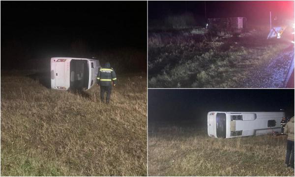 Accident dezastruos pe o șosea din Galați. Un om a murit și cel puțin alți patru au fost răniți, după ce microbuzul în care se aflau s-a răsturnat