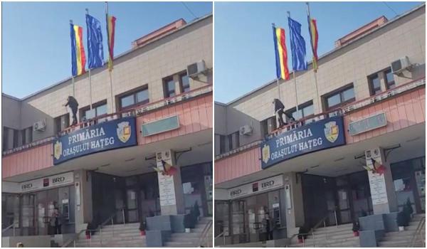 Un bărbat a spart cu toporul ferestrele Primăriei Haţeg