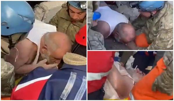 Un bătrân, scos cu țigara în gură de sub dărâmături, în Turcia