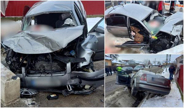 Cursă sfârșită teribil pentru cinci tineri, pe un drum din Suceava. Mașina lor s-a făcut praf într-un cap de pod