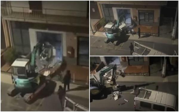 Desprins din filme de acțiune: Bancomat furat cu excavatorul în Italia. Momentul a fost filmat cu telefonul mobil de un martor