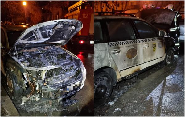 Un taxi parcat a fost cuprins de flăcări, în Satu Mare