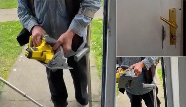 Momentul terifiant în care un proprietar din Irlanda dă buzna în locuinţa chiriaşilor şi îi ameninţă cu fierăstrăul circular.