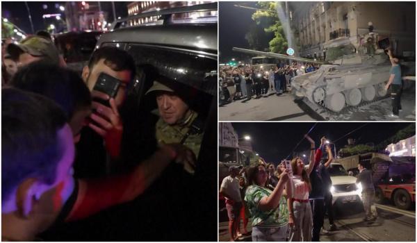 Mercenarii Wagner au părăsit oraşul Rostov în aplauze și scandări. Localnicii s-au înghesuit să se fotografieze și să dea mâna cu Prigojin