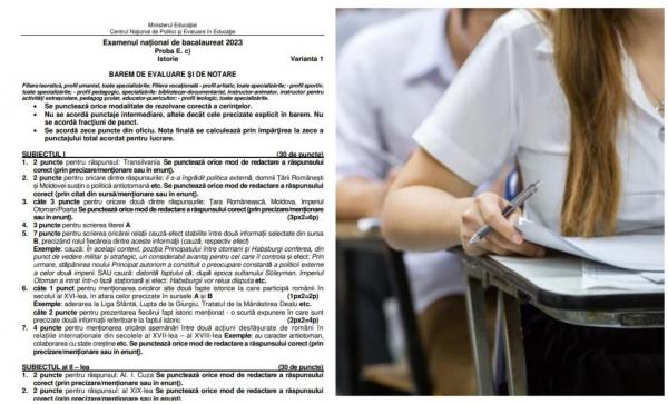 Barem Istorie BAC 2023. Cum se rezolvă subiectele la Istorie