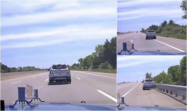 La doar 10 ani, a furat maşina familiei şi a gonit pe autostradă ca să-şi vadă mama plecată, de care îi era dor. "Aventura", surprinsă de o cameră de bord