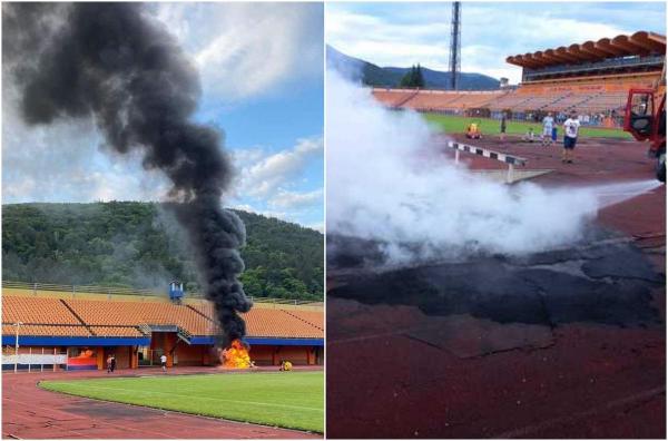 Incendiu pe stadionul "Ceahlăul" din Piatra Neamţ, provocat de câţiva copii, din joacă