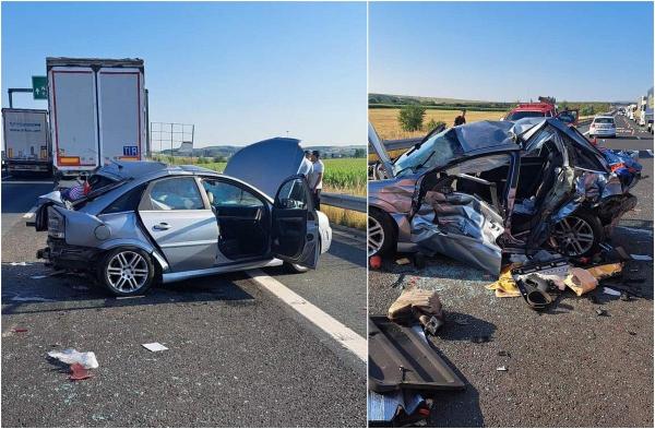 Accident grav pe autostrada A6, în Timiş. 3 persoane rănite după ce o maşină, un camion şi două tiruri s-au ciocnit. Circulaţia, blocată